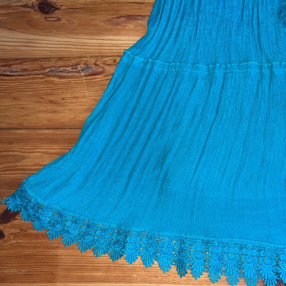 Vintage Cottagecore Teal Flowy Maxi Skirt - Picture 2 of 4